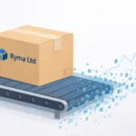 The Ryma Ltd e-commerce package on a digital conveyor belt.