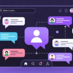 Illustration of Anonposted anonymous online posting platform with speech bubbles, hidden user icons, and privacy-focused digital design