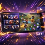 Blog jet liên quân mobile gameplay on smartphone with fast information symbols around it