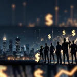 Silhouettes of celebrities, athletes, and business leaders on futuristic city skyline with glowing dollar signs and rising wealth charts, 2026 net worth guide