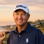 Davis Love III standing on a golf course at sunset, reflecting on Davis Love III Net Worth and legendary PGA career success.