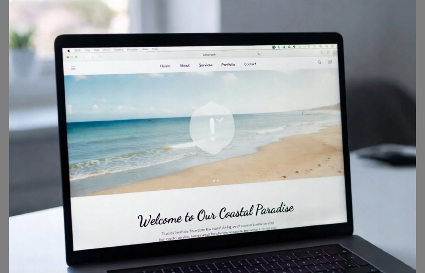 Primacoast.com website displayed on laptop screen with coastal design and trust review concept