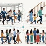 Diverse people in teams, relationships, and communities moving in synchronized alignment and achieving simbramento