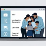 USAenlinea .com website concept showing U.S. jobs and Spanish-language services online