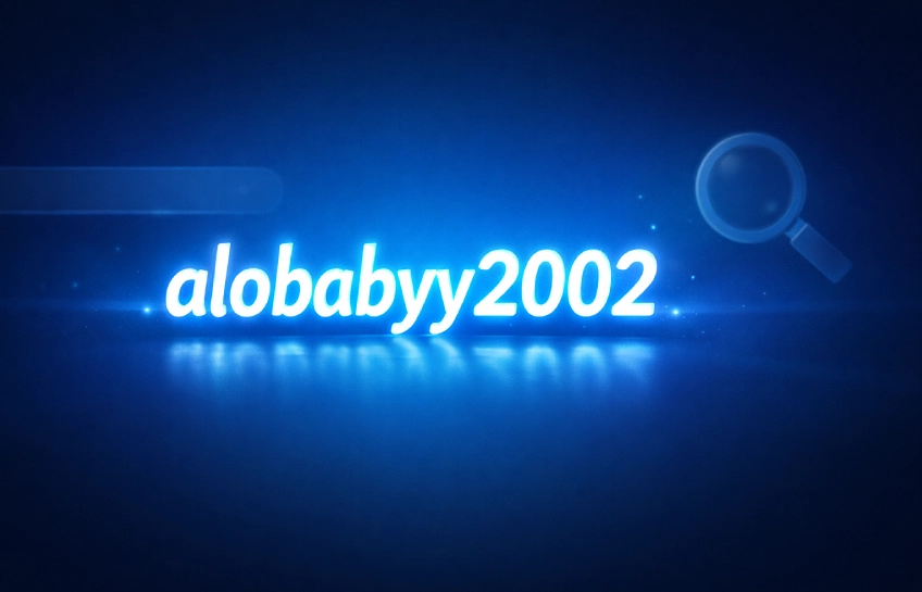 Search results showing the username alobabyy2002 in a digital environment with social media icons and search elements.