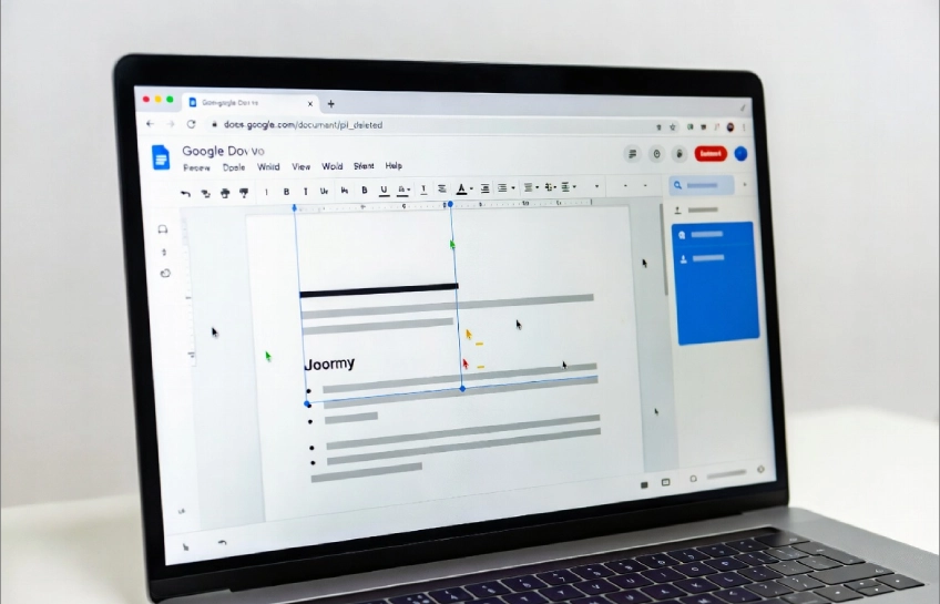 Google Docs interface opened at docs.google.com/document/pii_deleted showing real-time collaboration