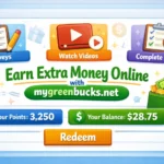 Screenshot of my greenbucks.net dashboard for earning money online with tasks and surveys