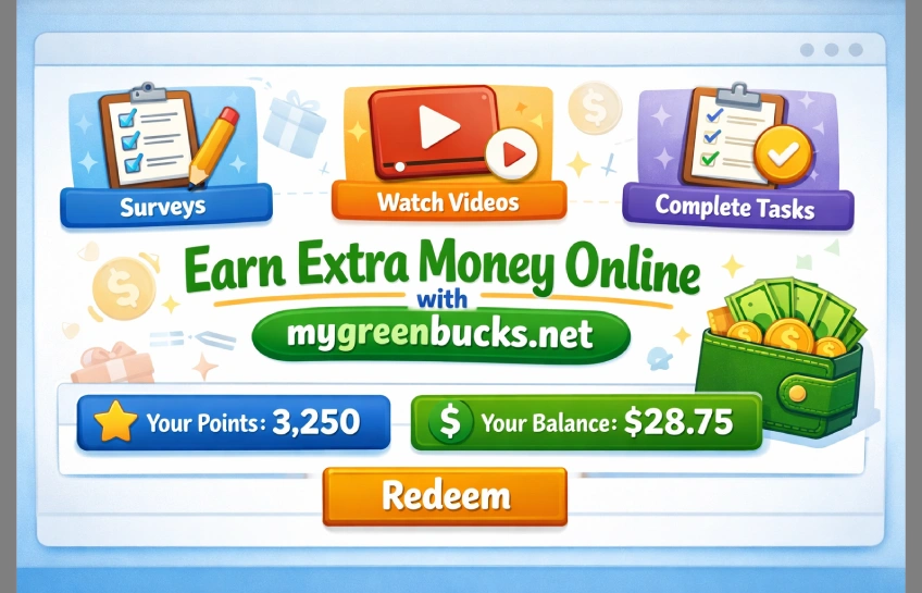 Screenshot of my greenbucks.net dashboard for earning money online with tasks and surveys