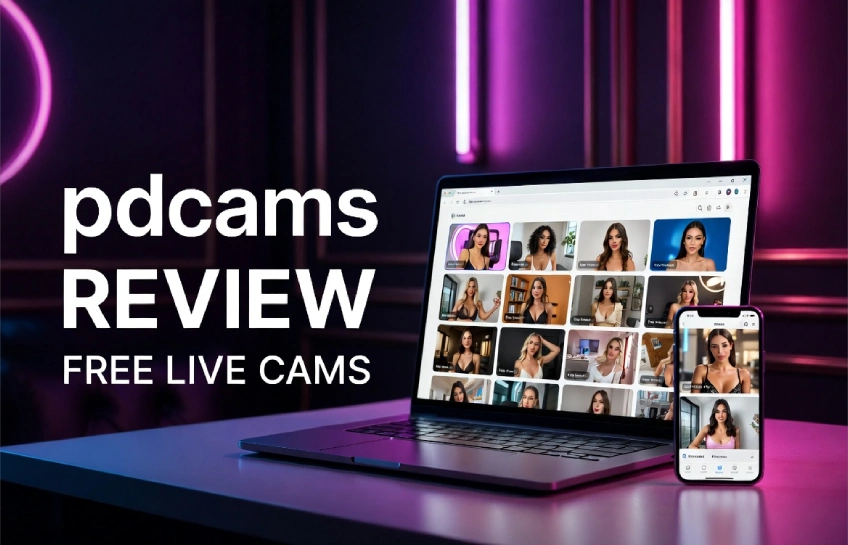 pdcams review showing free live cams on laptop and smartphone