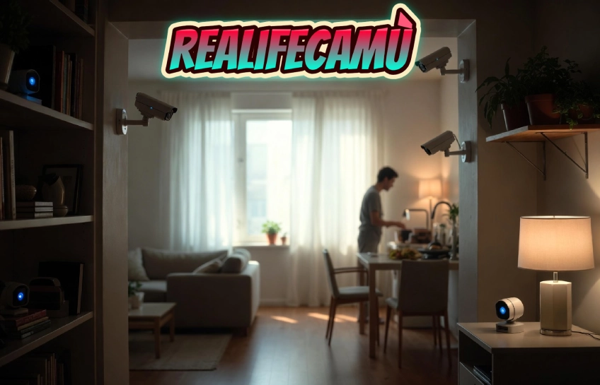 Multiple live streaming cameras recording daily life in a modern home kitchen, illustrating how realifecamù platforms capture unfiltered reality