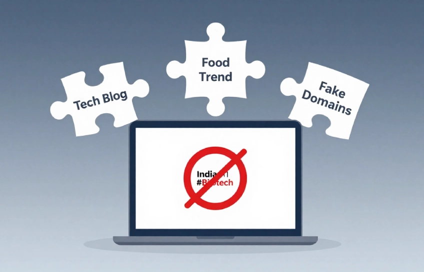 technorozen.com investigation graphic showing three identities and a crossed-out India #1 biotech ranking error