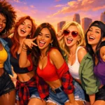 Confident young women laughing and posing boldly, representing the playful utanmazkızlat spirit of cheeky confidence.