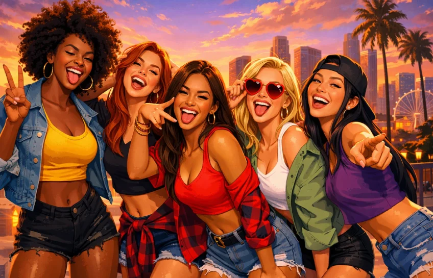 Confident young women laughing and posing boldly, representing the playful utanmazkızlat spirit of cheeky confidence.