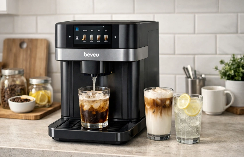 Beveu X6 smart beverage machine preparing drinks on a modern kitchen countertop