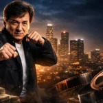 Jackie Chan Net Worth concept showing actor with film and business elements representing his income sources