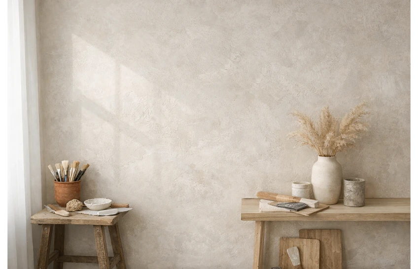 gessolini textured wall finish in modern minimalist interior design
