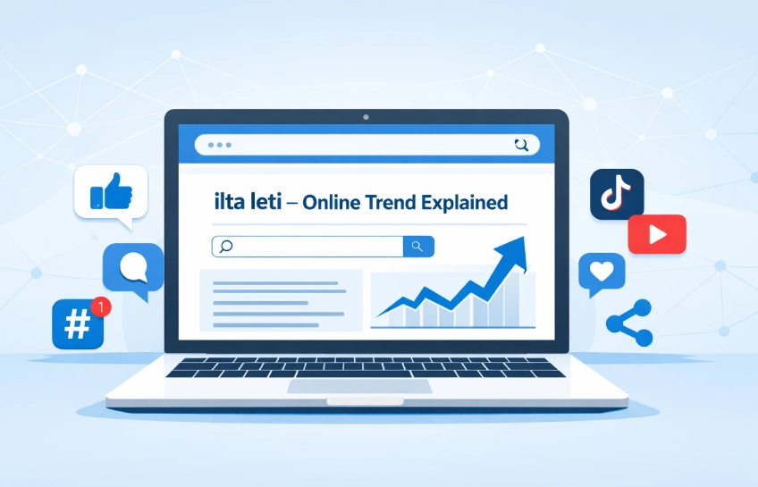 Illustration showing a laptop displaying an article about ilta leti and online social media trends.