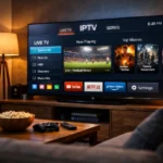 IPTV streaming on smart TV showing live channels and apps