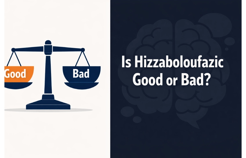 Infographic explaining whether hizzaboloufazic is good or bad, covering its origins, interpretations, and key concerns