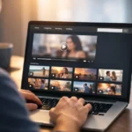 noodlemagazine video streaming platform interface on laptop screen