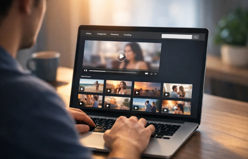 noodlemagazine video streaming platform interface on laptop screen