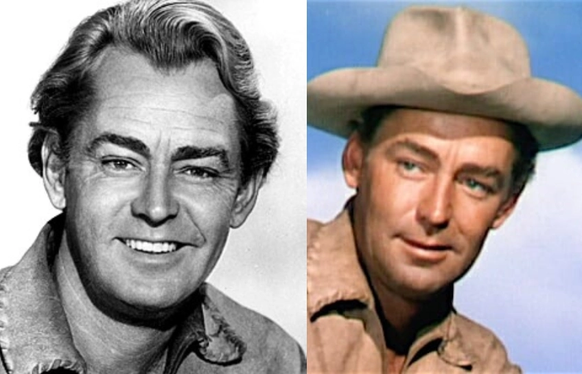 Alan Ladd net worth at death — side-by-side portraits of the Hollywood star in a classic black-and-white headshot and his iconic Shane cowboy role
