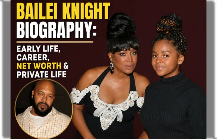 Bailei Knight with her mother Michel'le, alongside an inset photo of her father Suge Knight — Bailei Knight Biography
