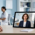 Best AI avatar creators for telehealth consultations shown as a realistic digital healthcare presenter on a screen