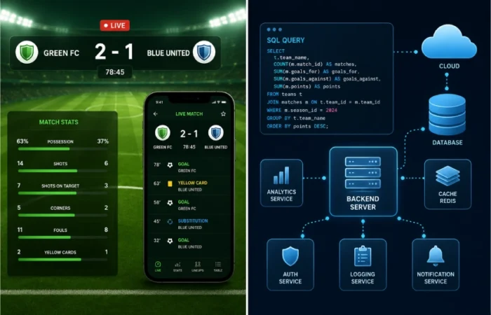 Bongdalu live football scores platform alongside Selefra.io cloud analytics dashboard interface