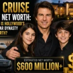 Tom Cruise family net worth 2026 thumbnail showing Tom Cruise with his children in front of a luxury mansion, private jet, and SUV, highlighting Hollywood star dynasty wealth concept