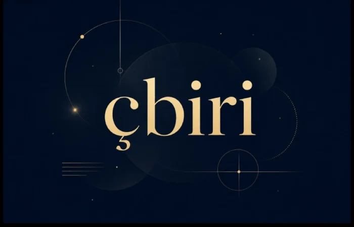 Visual representation of the word çbiri with abstract digital design elements on a dark background