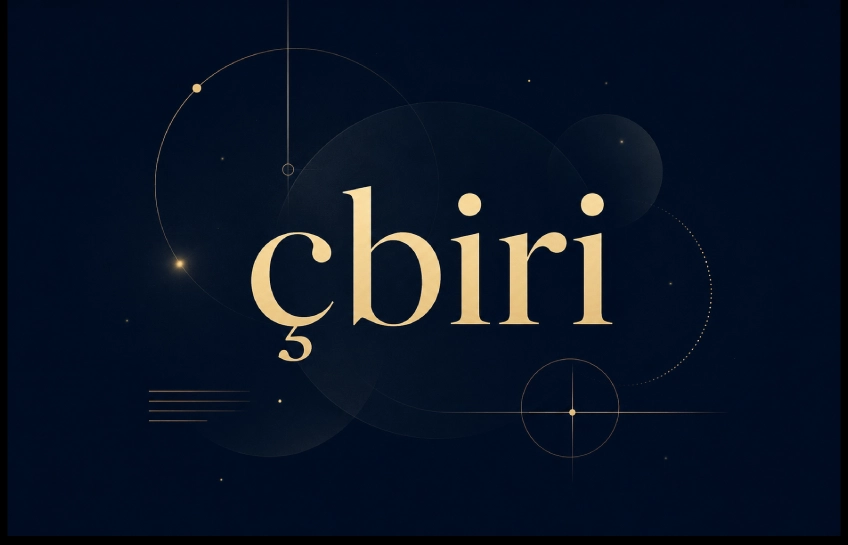 Visual representation of the word çbiri with abstract digital design elements on a dark background