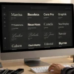 Fontlu platform interface showing font preview and download options for designers