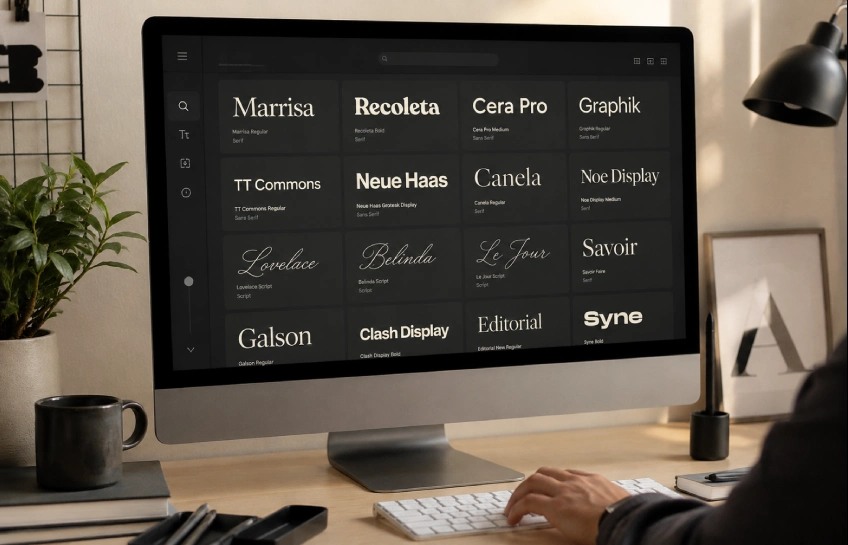 Fontlu platform interface showing font preview and download options for designers