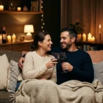 A couple sitting close together in soft candlelight, representing tips on how to spice my sex life