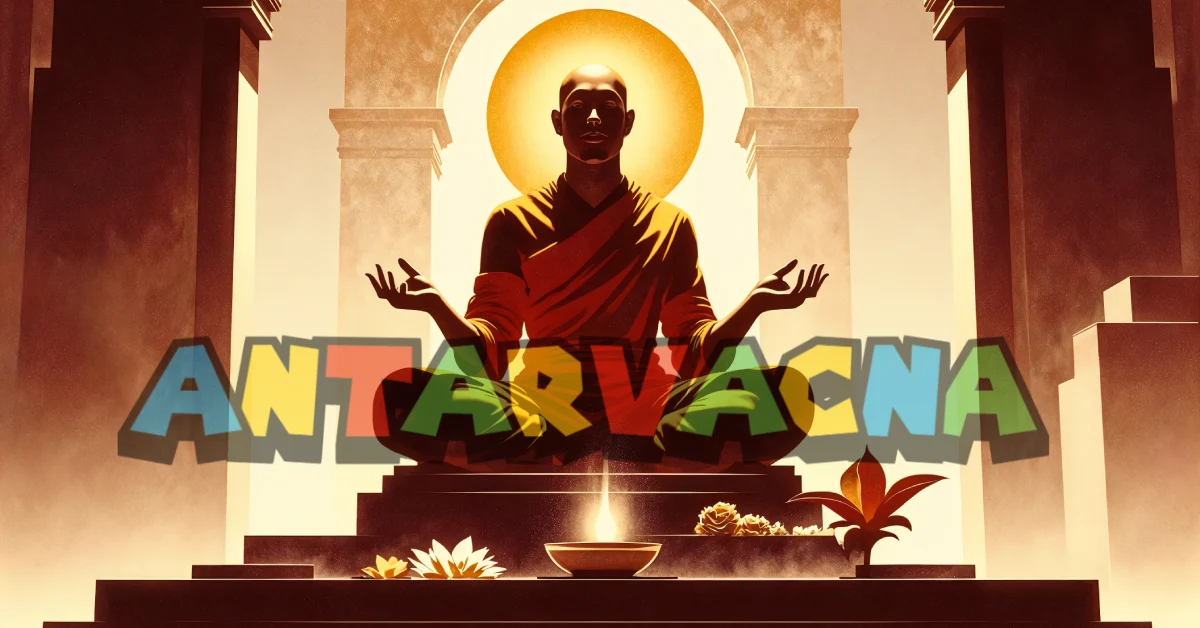 Antarvacna meditation practice - monk in lotus position representing inner voice and Sanskrit wisdom for spiritual awareness