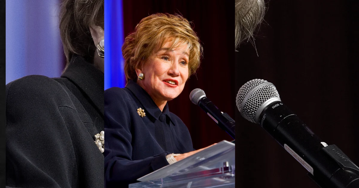 Elizabeth Dole speaking at podium discussing her $20-40 million net worth and political career achievements