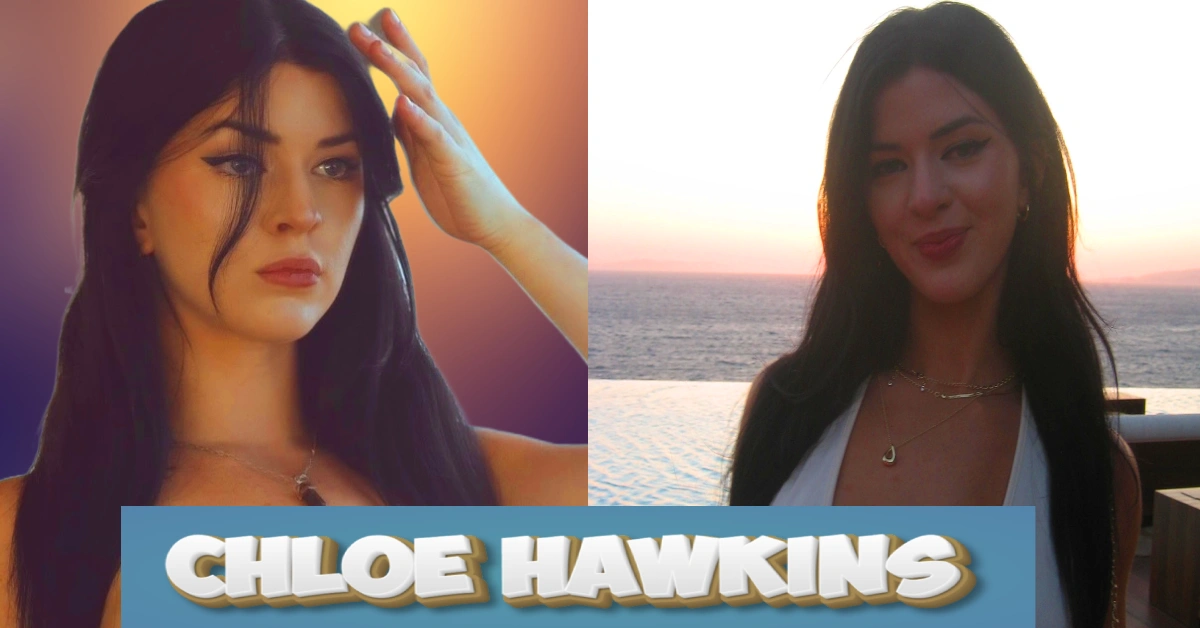 Chloe Hawkins lifestyle photos showing two portrait shots with ocean sunset background and name text overlay