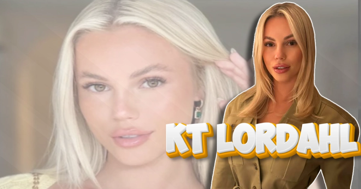 KT Lordahl blonde model and influencer in professional photoshoot wearing tan blazer