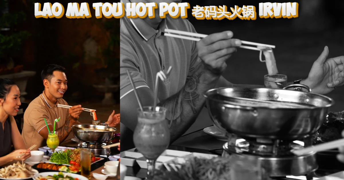 Diners enjoying authentic Sichuan hot pot experience at Lao Ma Tou Hot Pot Irvine restaurant with traditional cooking setup