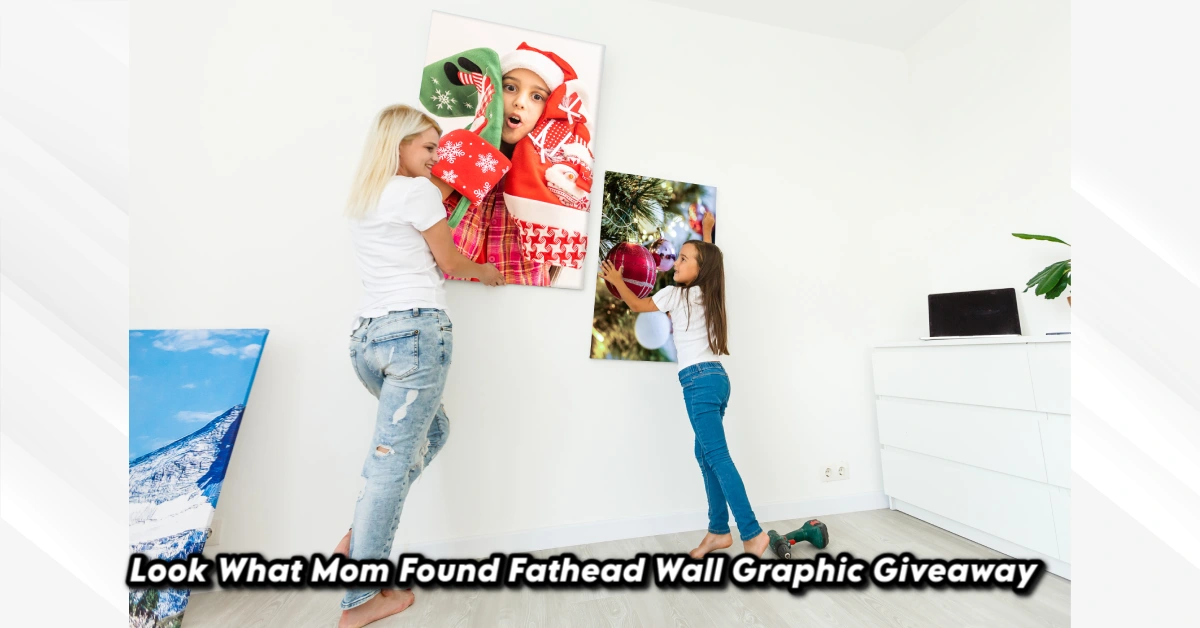 Mother and child decorating home with wall graphics for Look What Mom Found Fathead wall graphic giveaway contest