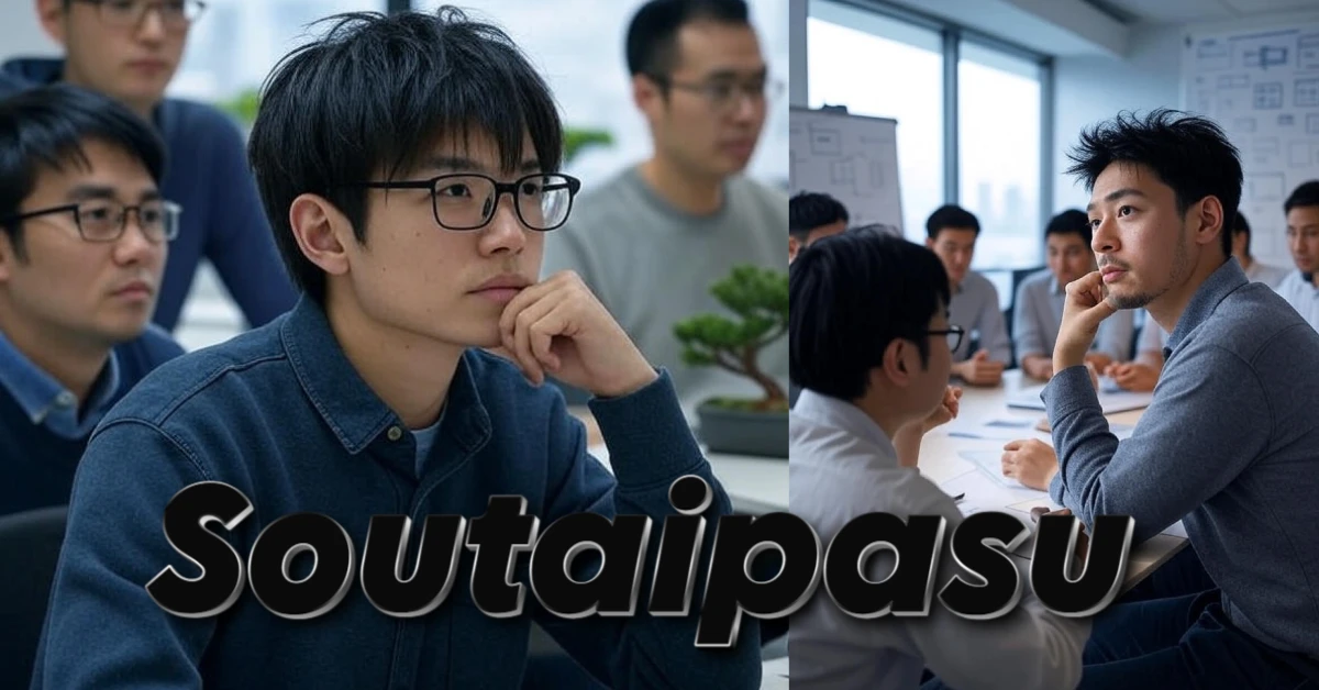 Japanese developers learning soutaipasu concepts during programming workshop in modern office setting
