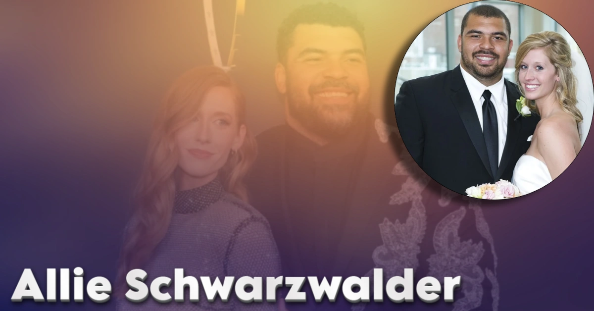 Allie Schwarzwalder entrepreneur interior designer with wedding photo inset showing her marriage to Pittsburgh Steelers Cameron Heyward