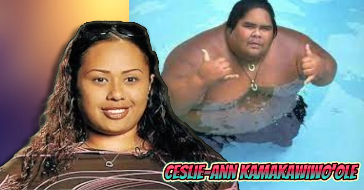 Ceslie-Ann Kamakawiwo'ole portrait alongside her father Israel IZ Kamakawiwo'ole in swimming pool giving thumbs up