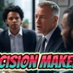Business decision makers in a corporate meeting with executives discussing strategy in modern office setting