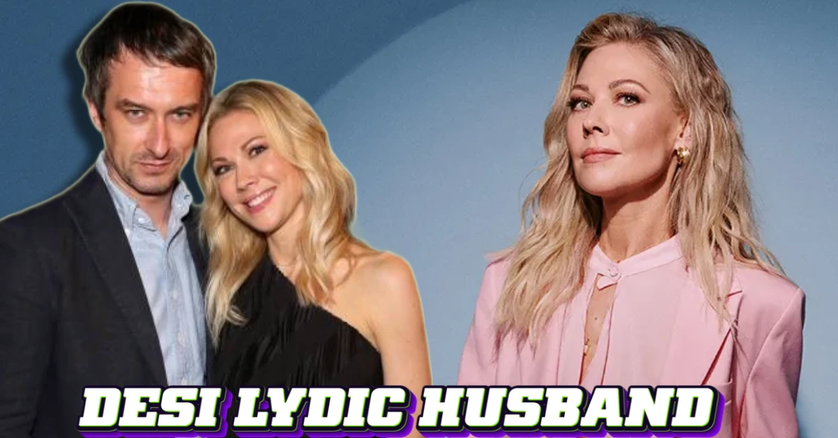 Desi Lydic husband Gannon Brousseau with the comedian at an event, alongside a portrait of Desi Lydic in pink attire