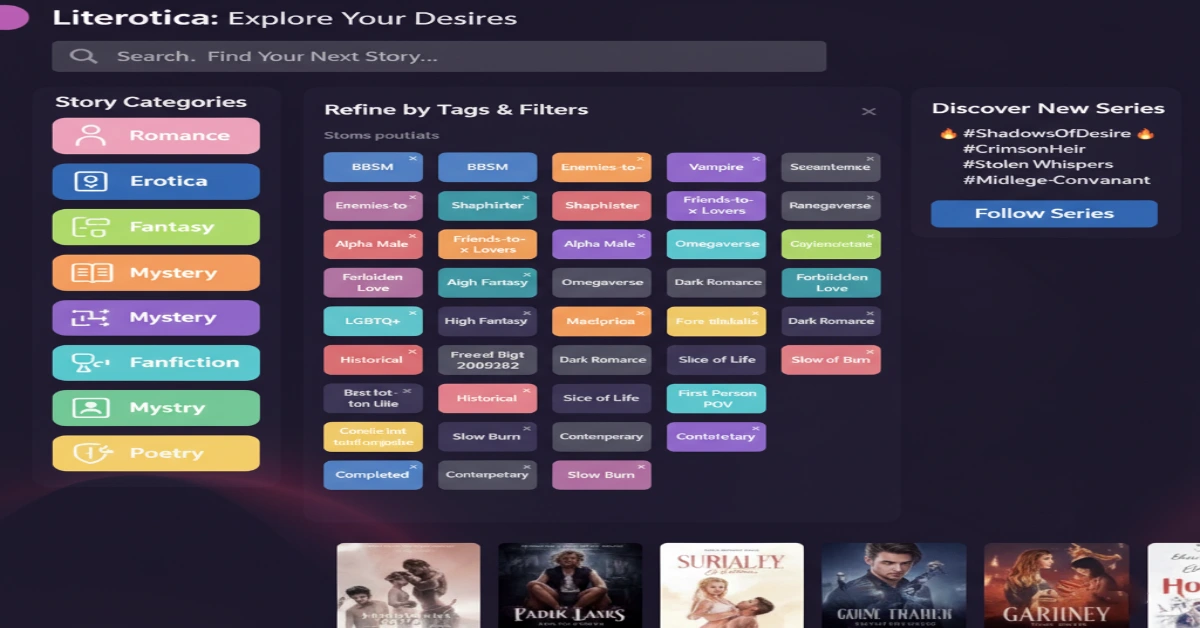 Literotica tags displayed as organized labels showing story categories and search filters on the platform