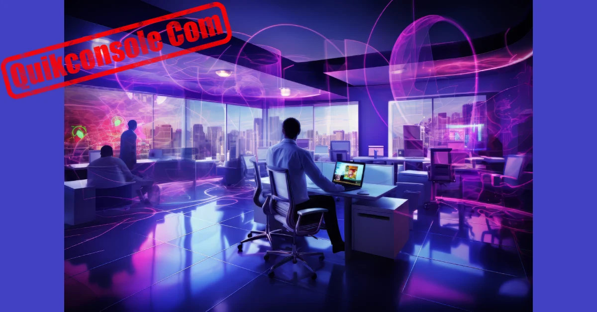 Quikconsole com users working in modern digital workspace with productivity tools on multiple screens