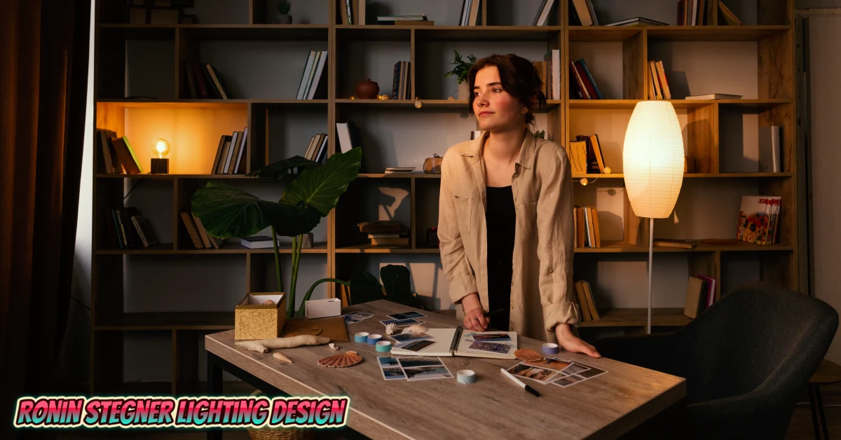 Professional interior designer working with ronin stegner lighting design principles in modern workspace with layered accent lighting