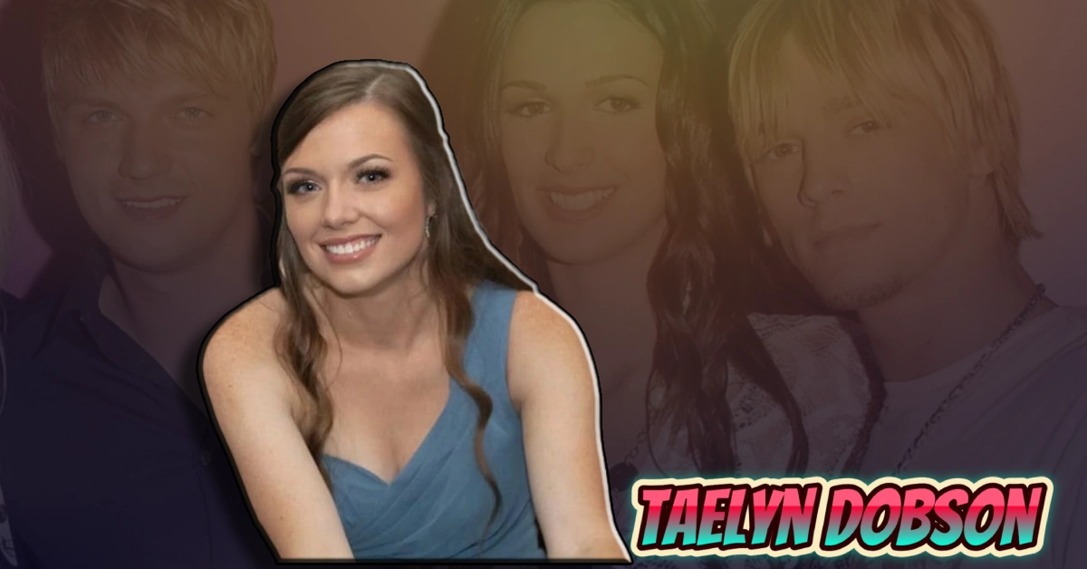 Taelyn Dobson smiling in blue dress with Carter family members in background showing her connection to famous siblings